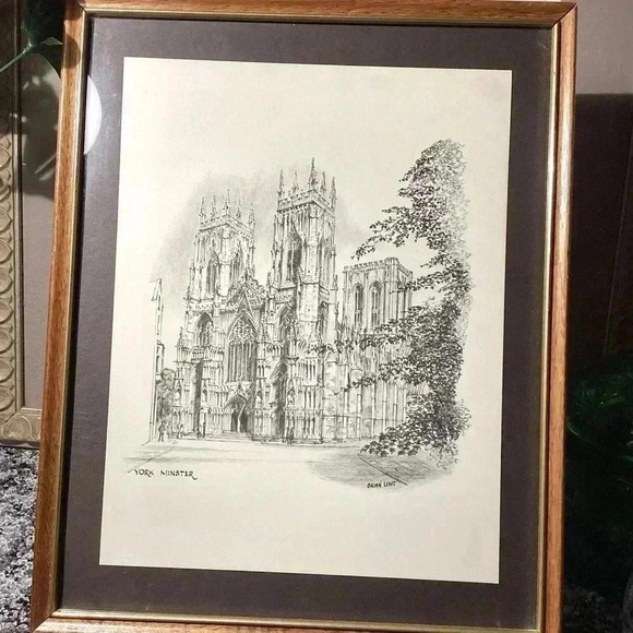 Vintage York Minster Print of a Drawing by Brian Lewis, B&W Art in Framed - Picture 4 of 7